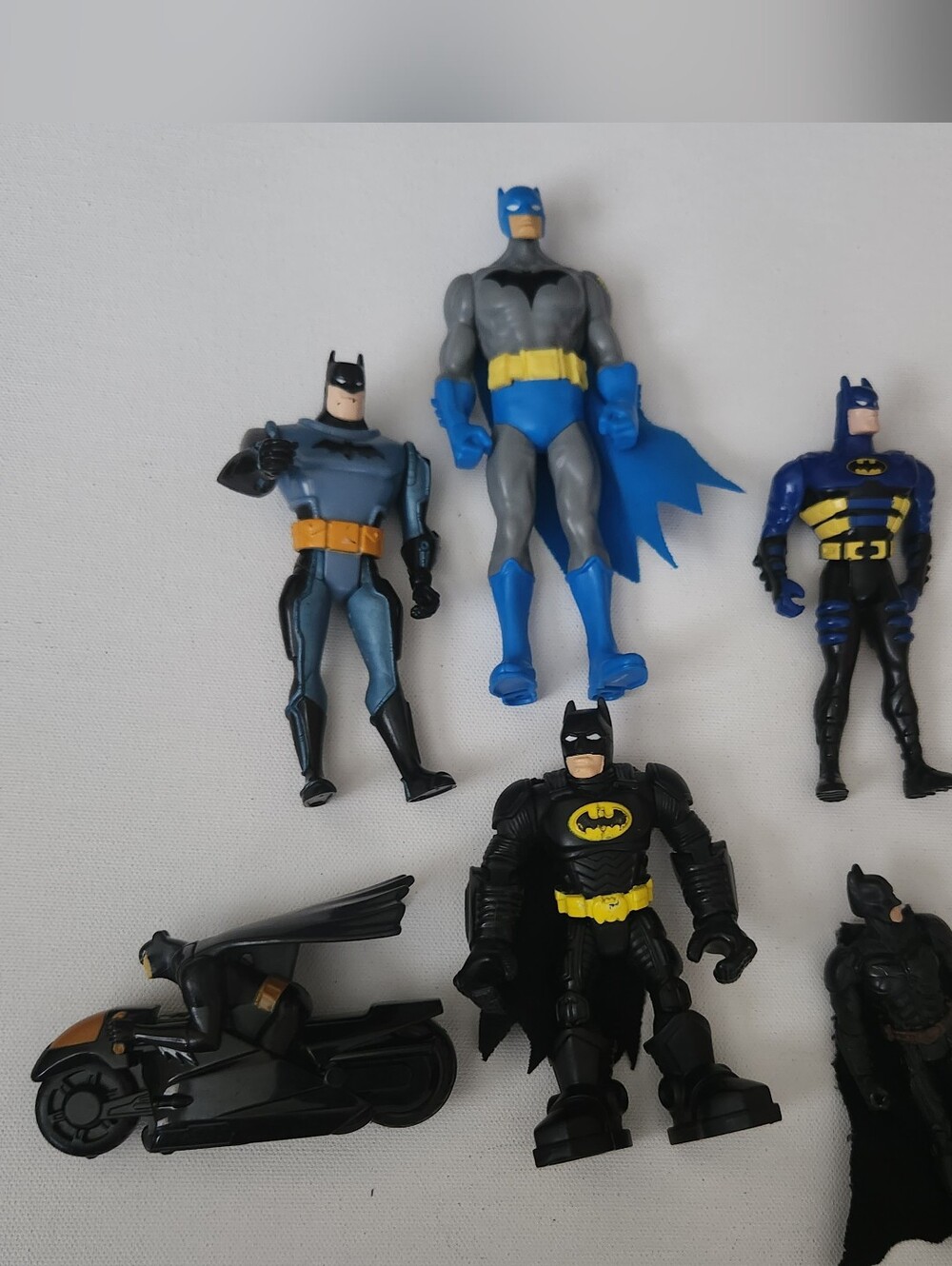 Batman Action Figure Lot — 6 Pieces + Bat-Cycle, Some Poseable
